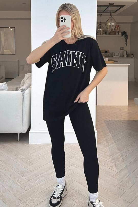 saint black printed tee & legging coord