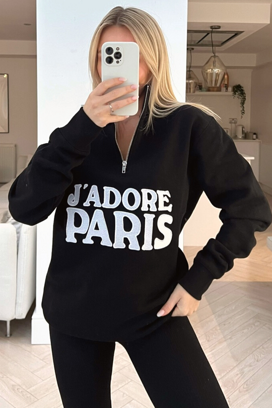 Jadore paris black embroidered 1/4 zip sweater