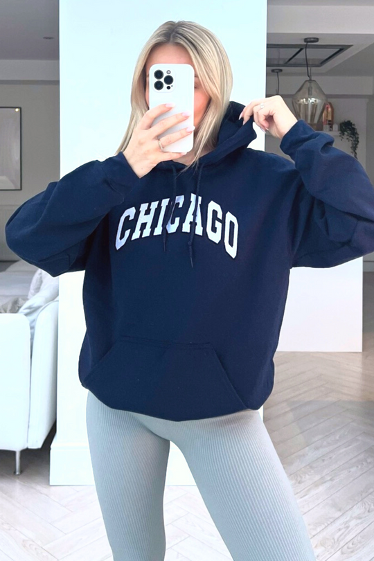 Chicago navy embroidered hoodie