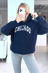 Chicago Navy Embroidered Hoodie Sweater