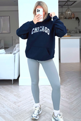 Chicago Navy Embroidered Hoodie Sweater