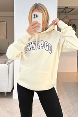 Chicago Ecru Embroidered Hoodie Sweater