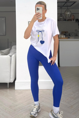 Love Heart Teddy Blue Printed Tee & Legging Coord Loungewear