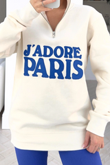 Jadore Paris Blue & Ecru Embroidered 1/4 Zip Sweater Legging Co Ord