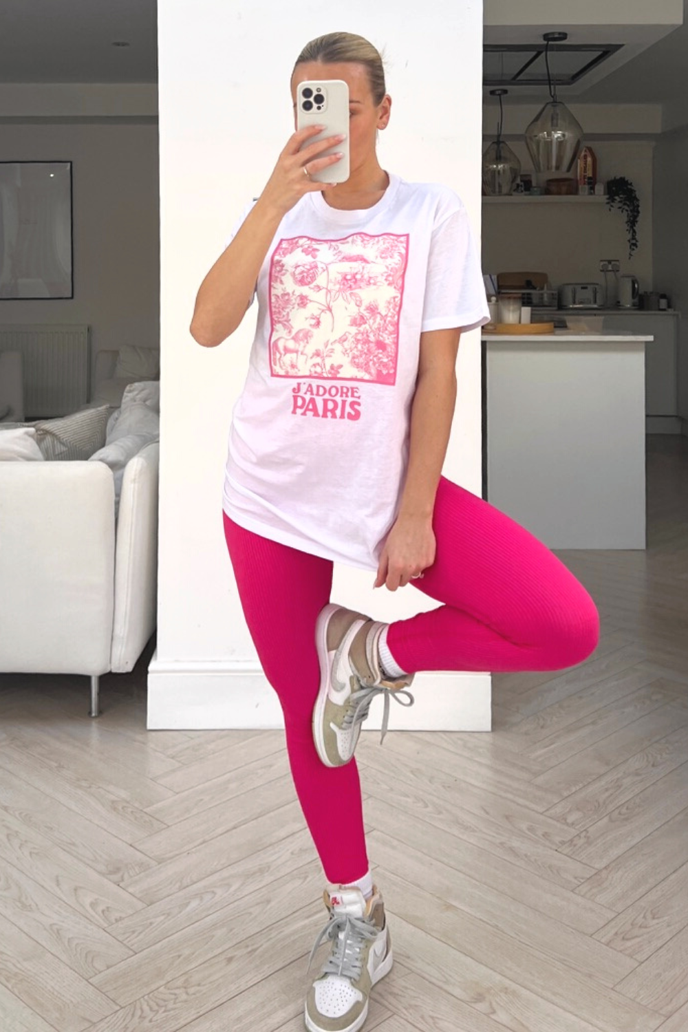 Jadore pink floral box printed tee & legging coord