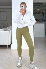 French Riviera White & Sage 1/4 Zip Legging Coord Loungewear