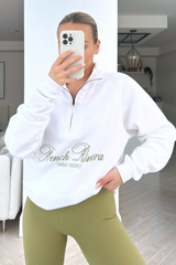 French Riviera White & Sage 1/4 Zip Legging Coord Loungewear