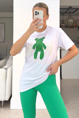 Icon Teddy Green Printed Tee & Legging Coord Loungewear