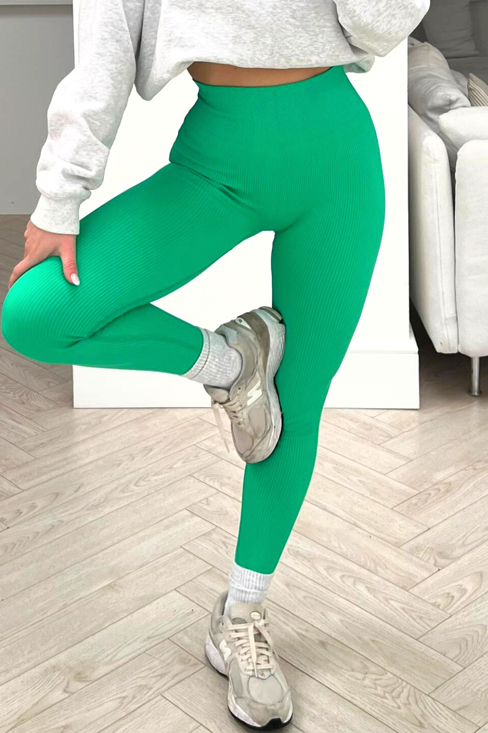 Katy green ribbed leggings