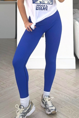 Katy Royal Blue Ribbed High Waist Leggings Leggings