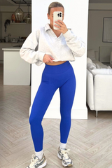 Katy Royal Blue Ribbed High Waist Leggings Leggings