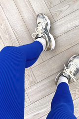 Katy Royal Blue Ribbed High Waist Leggings Leggings