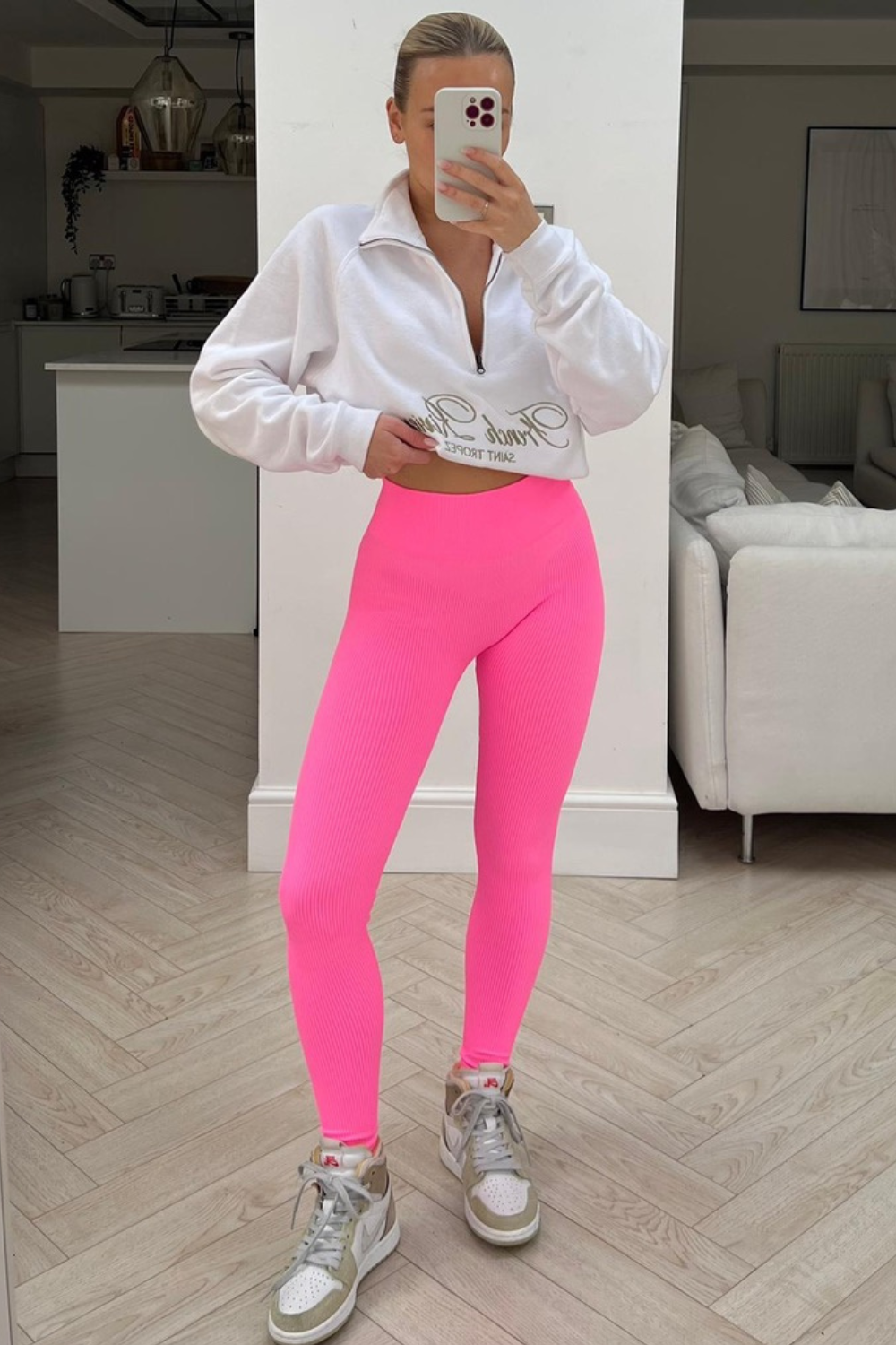 katy baby pink ribbed high waist leggings
