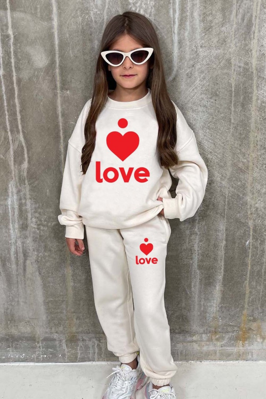 Mini love heart red ecru oversized sweater loungewear set