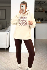 Lover Ecru & Chocolate Embroidered Hoodie Legging Coord Loungewear