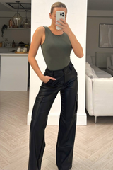 Elle Khaki Double Lined Sleeveless Bodysuit