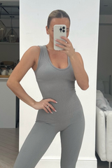 Rennay Grey Sleeveless Bodycon Jumpsuit Leotards & Unitards