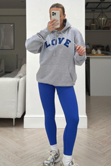 Love Grey & Blue Printed Drawstring Hoodie Hoodie