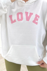 Love White & Pink Printed Drawstring Hoodie Hoodie