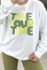 Take Your Time White Printed Sweater Loungewear