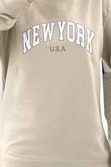 New York Stone & White Embroidered Sweater Hoodie
