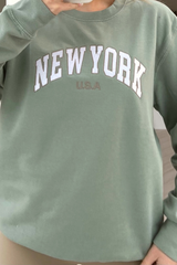 New York Sage & White Embroidered Sweater Hoodie