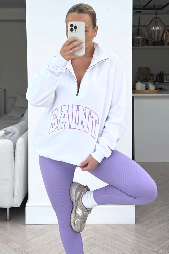 saint white & lilac 1/4 zip & legging coord