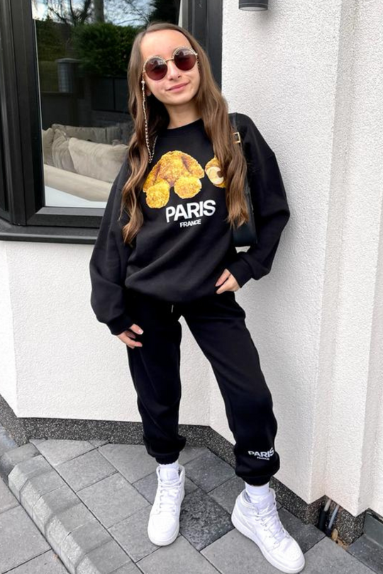 Mini heads off paris teddy black printed sweater loungewear set