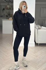 Glamify Essential Basic Black Drawstring Hoodie Jumper