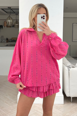 Miaa Pink Two Piece Frill Short Coord