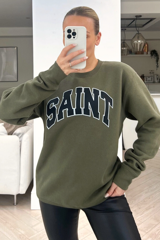 saint khaki printed round neck sweater