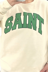 Saint Ecru & Green Printed Round Neck Sweater Loungewear