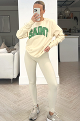 Saint Ecru & Green Printed Round Neck Sweater Loungewear