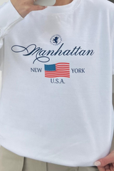 Manhattan White Printed Round Neck Sweater Loungewear