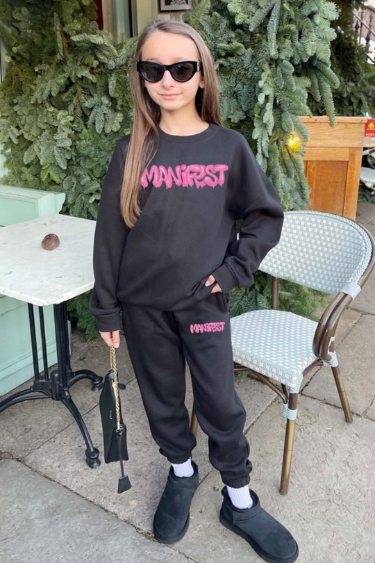 Mini manifest black printed sweater loungewear set