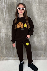 Mini Smiley Heads Off Paris Teddy Black Printed Sweater Loungewear Set Loungewear