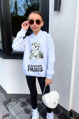 Mini Jadore Paris Teddy Grey Printed Hoodie Tshirt