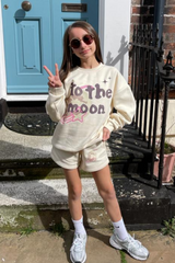 Mini To The Moon Ecru Printed Sweater Short Loungewear Set Loungewear