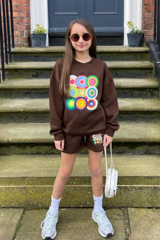 Mini right time chocolate printed sweater short loungewear set