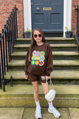 Mini Right Time Chocolate Printed Sweater Short Loungewear Set Loungewear