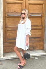 Kimmy White Ruched Sleeve Shirt Dress Dresses