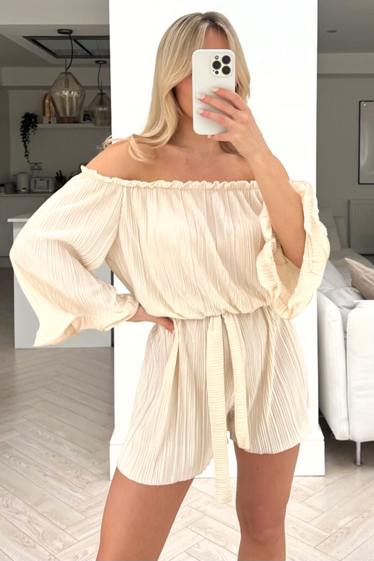 Adelle champagne pleated off shoulder playsuit