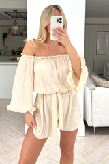 Adelle Champagne Pleated Off Shoulder Playsuit Dresses