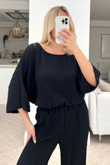 Chyna black pleated long trouser coord