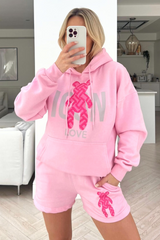 Icon teddy pink hoodie short loungewear set
