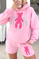Icon teddy pink hoodie short loungewear set