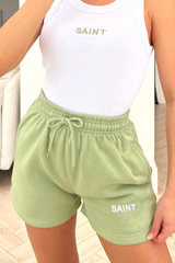 Saint white & sage embroidered vest short coord Co Ord