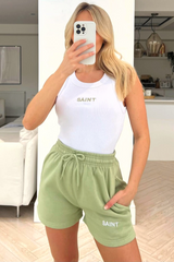 Saint white & sage embroidered vest short coord Co Ord