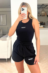 Saint Black embroidered vest short coord Co Ord