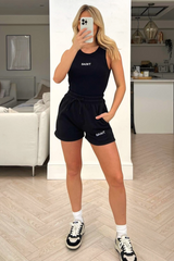 Saint Black embroidered vest short coord Co Ord